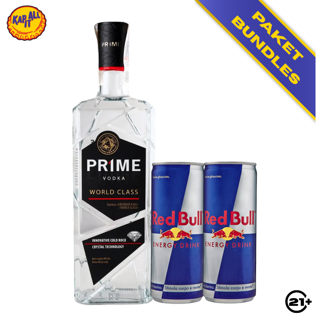 PAKET PRIME WORLD CLASS VODKA 700ml + 2 RED BULL ENERGY DRINK CAN 250ml