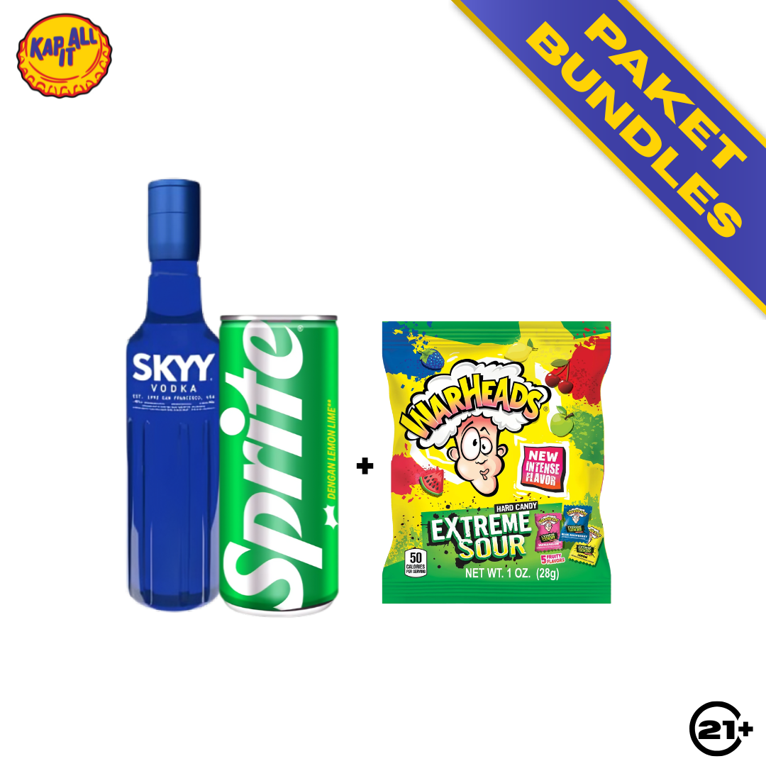 PAKET BUNDLES - SKYY VODKA ORIGINAL 180ml + SPRITE LEMON LIME CAN 250ml + WARHEADS HARD CANDY EXTREME SOUR 28g