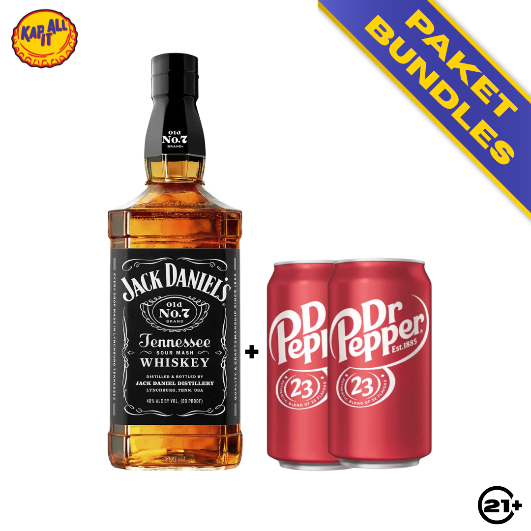 PAKET BUNDLES - JACK DANIELS NO. 7 TENNESSEE WHISKEY 700ml + DR PEPPER ORIGINAL 355ml 2 CAN