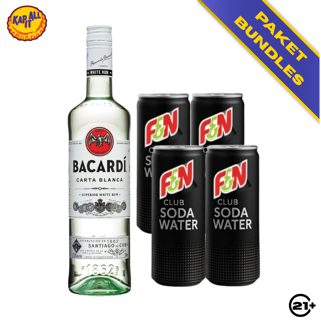 RUM SODA PACK - 1 BACARDI LIGHT CARTA BLANCA SUPERIOR WHITE RUM 750ml + 4 F&N CLUB SODA WATER 325ml