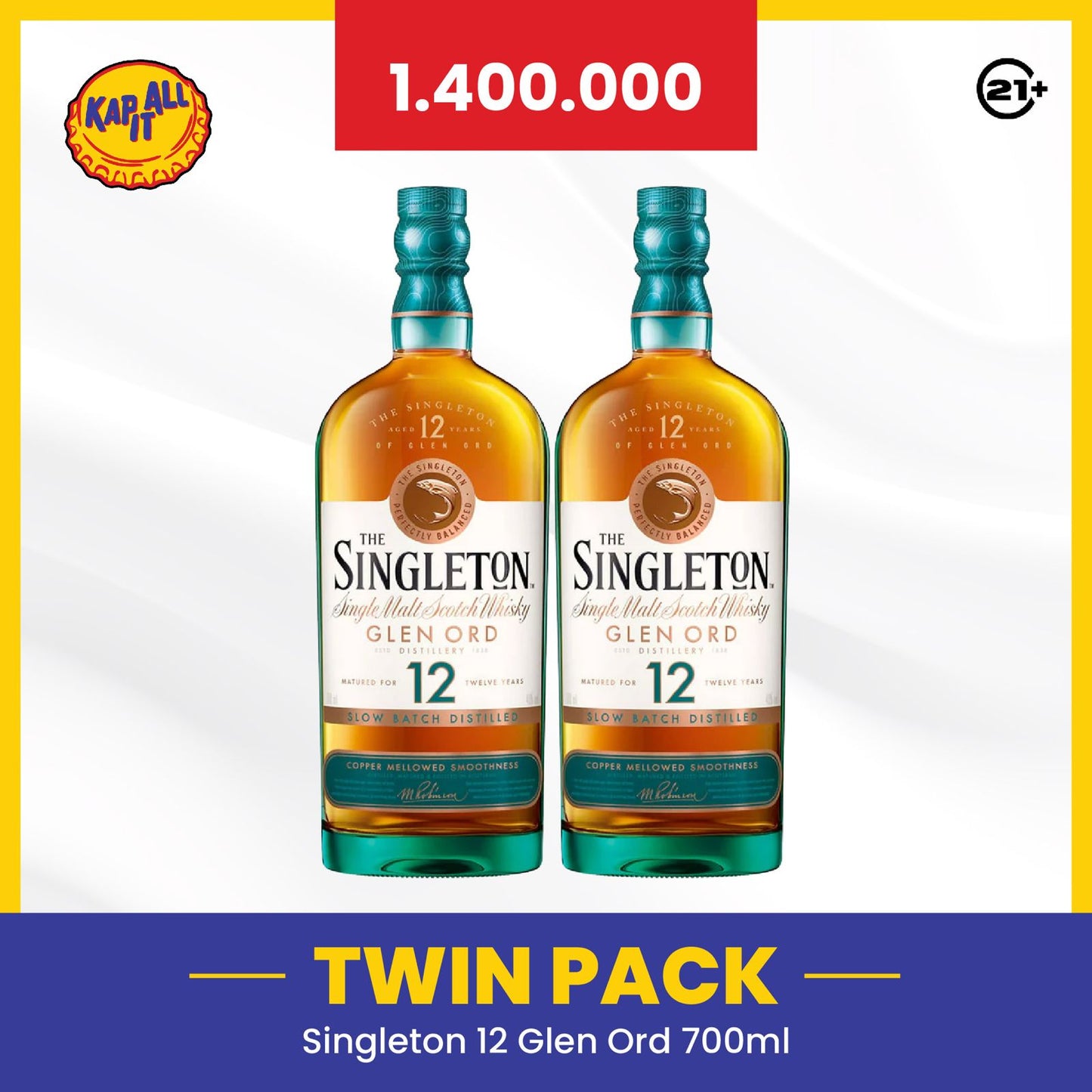 TWIN THE SINGLETON GLEN ORD 12 Y.O SINGLE MALT SCOTCH WHISKY 700ml - 2 BOTTLES