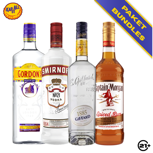 LONG ISLAND PARTY KIT - SMIRNOFF ORIGINAL RED 750ml + GORDONS DRY GIN 750ml + CAPTAIN MORGAN ORIGINAL SPICED GOLD 700ml + GIFFARD TRIPLE SEC LIQUEUR 700ml