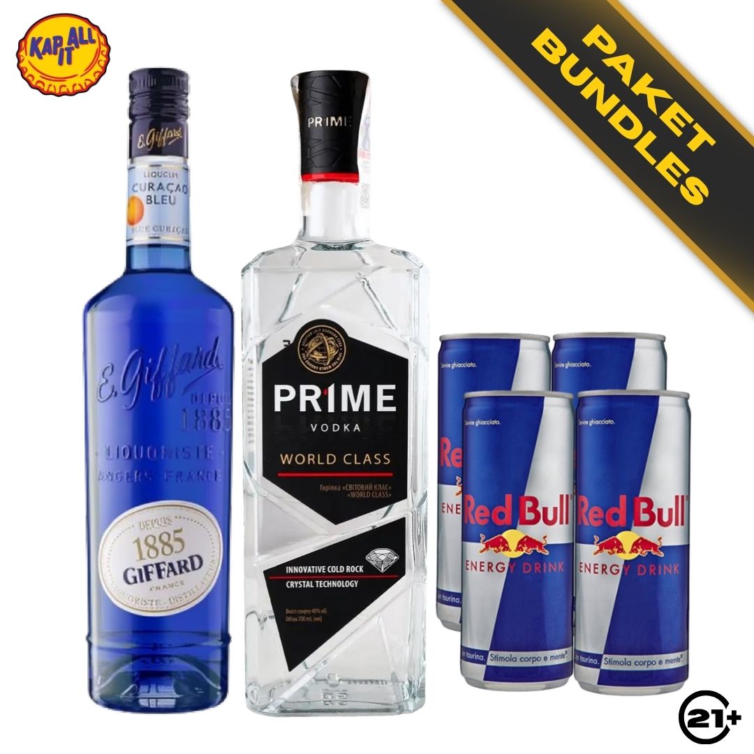 Blue Party Kit - Prime World Class Vodka 700ml + Giffard Blue Curacao 700ml + Red Bull Energy Drink 250ml