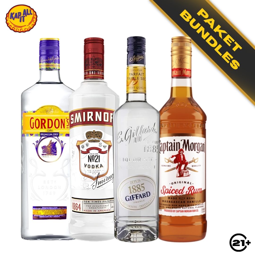 Long Island Party Kit - Smirnoff Original Red Vodka 750ml + Gordon's London Dry Gin 750ml + Captain Morgan Original Spiced Gold 750ml + Giffard Triple Sec Liqueur 700ml