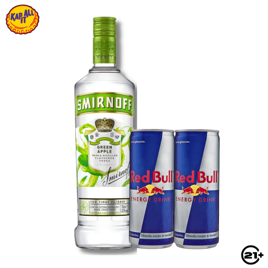 PAKET SMIRNOFF GREEN APPLE VODKA 700ml + 2 RED BULL 250ml