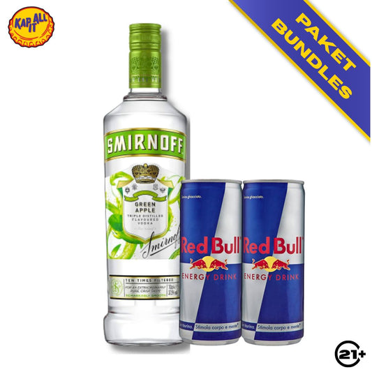 PAKET SMIRNOFF GREEN APPLE VODKA 700ml + 2 RED BULL 250ml