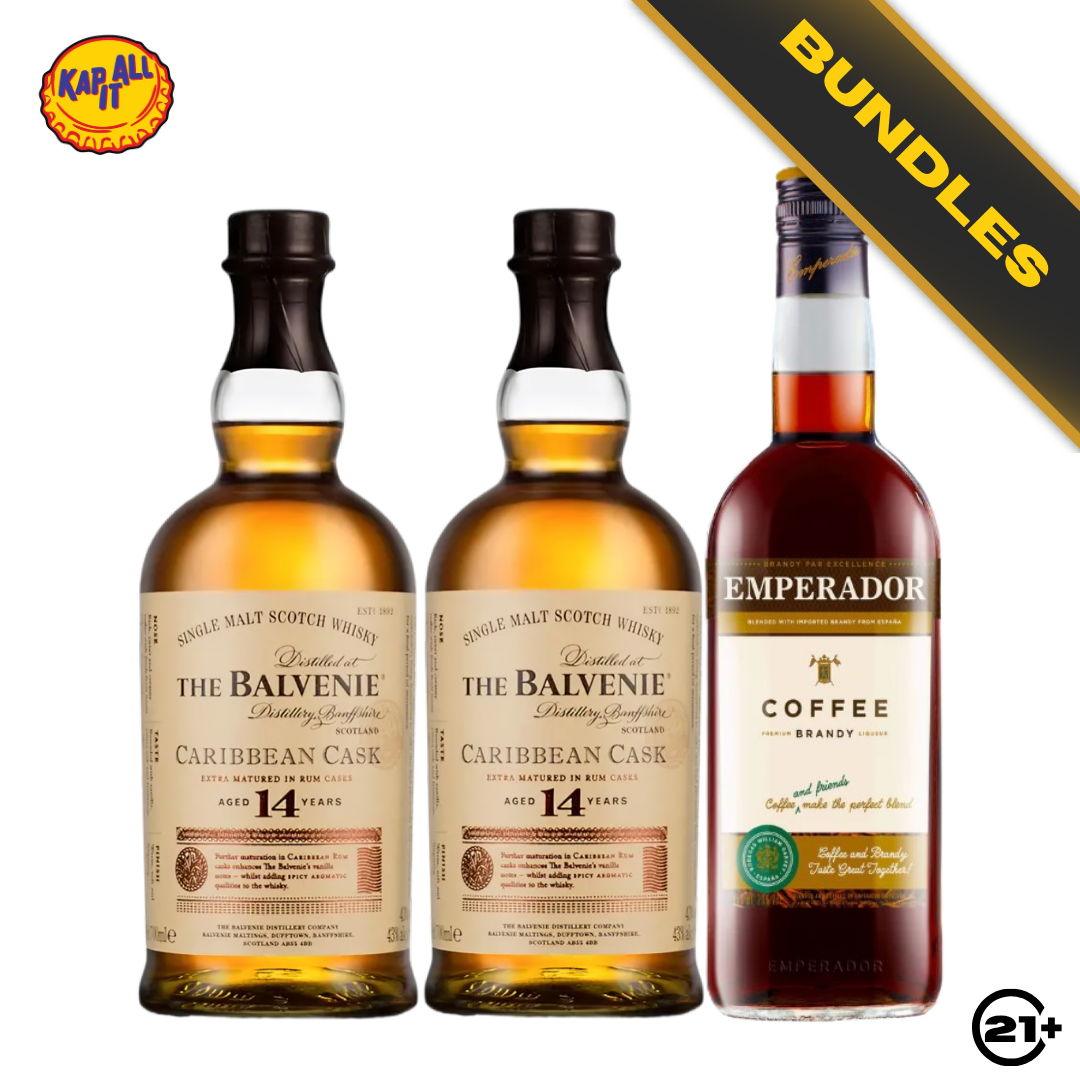 Bundles 2 The Balvenie 14 YO Caribbean Cask Whisky 700ml + Emperador Coffee Brandy Liqueur 750ml