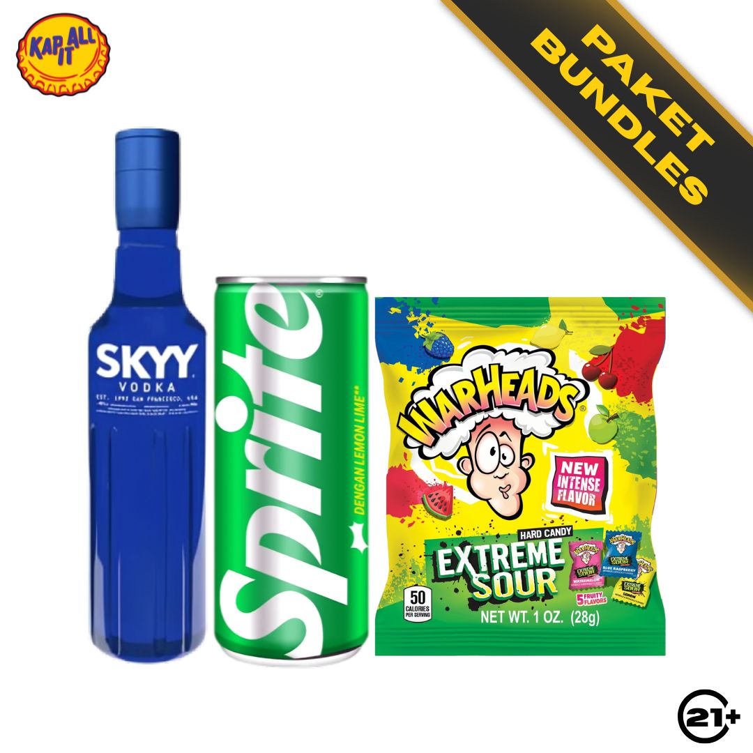 PAKET BUNDLES - SKYY VODKA ORIGINAL 180ml + SPRITE LEMON LIME CAN 250ml + WARHEADS HARD CANDY EXTREME SOUR 28g