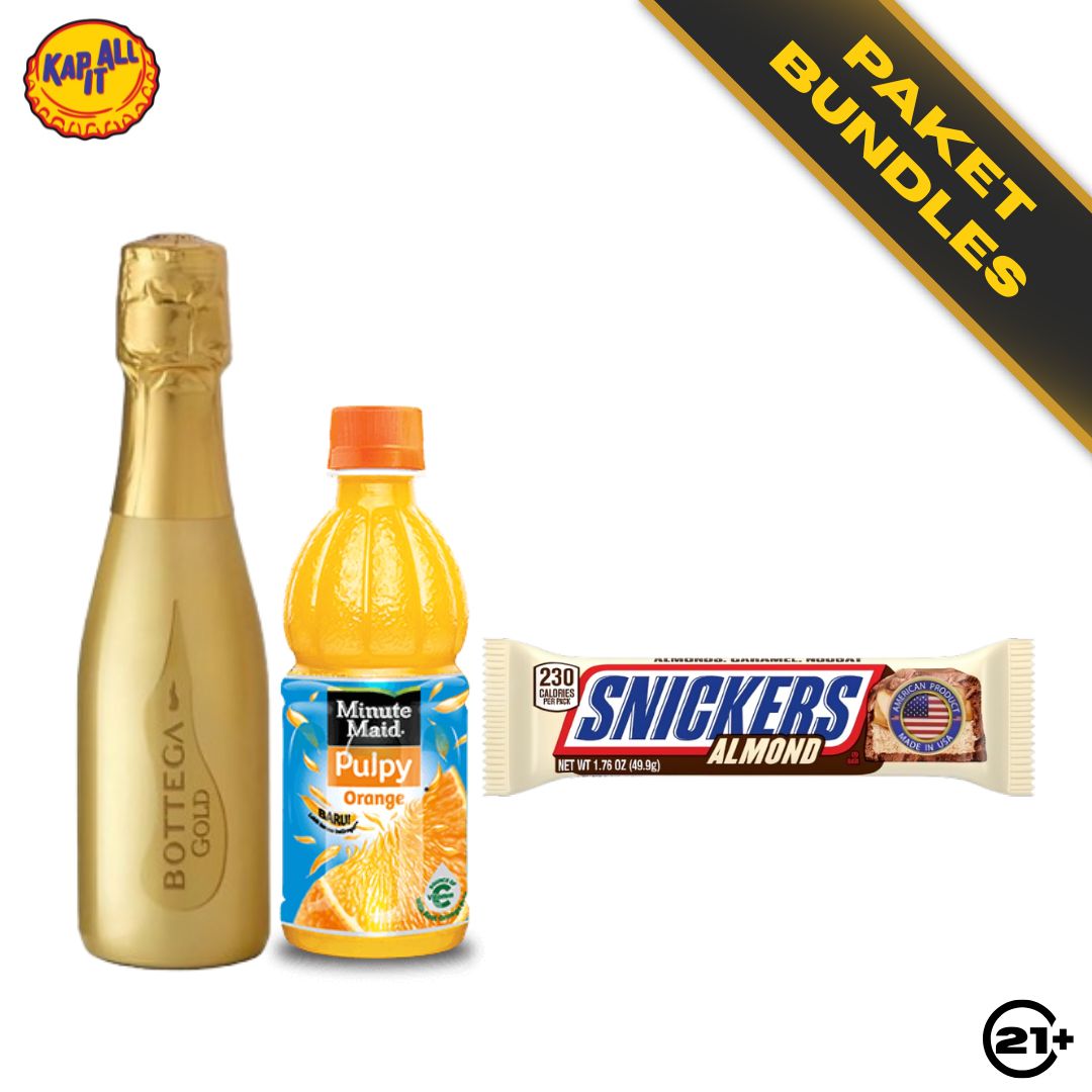 Paket Bundles - Bottega Il Gold Prosecco Doc Spumante Brut 200ml + Minute Maid Pulpy Orange Pet 300ml + Snickers Almond Caramel Nougat Milk Chocolate 49.9g
