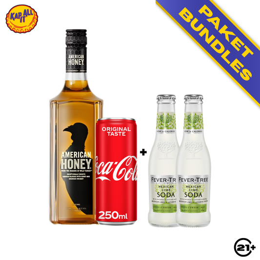 PAKET BUNDLES - WILD TURKEY AMERICAN HONEY BOURBON WHISKEY 700ml + FEVER TREE MEXICAN LIME SODA 200ml 2 BOTTLE + COCA COLA ORIGINAL TASTE CAN 250ml 1CAN