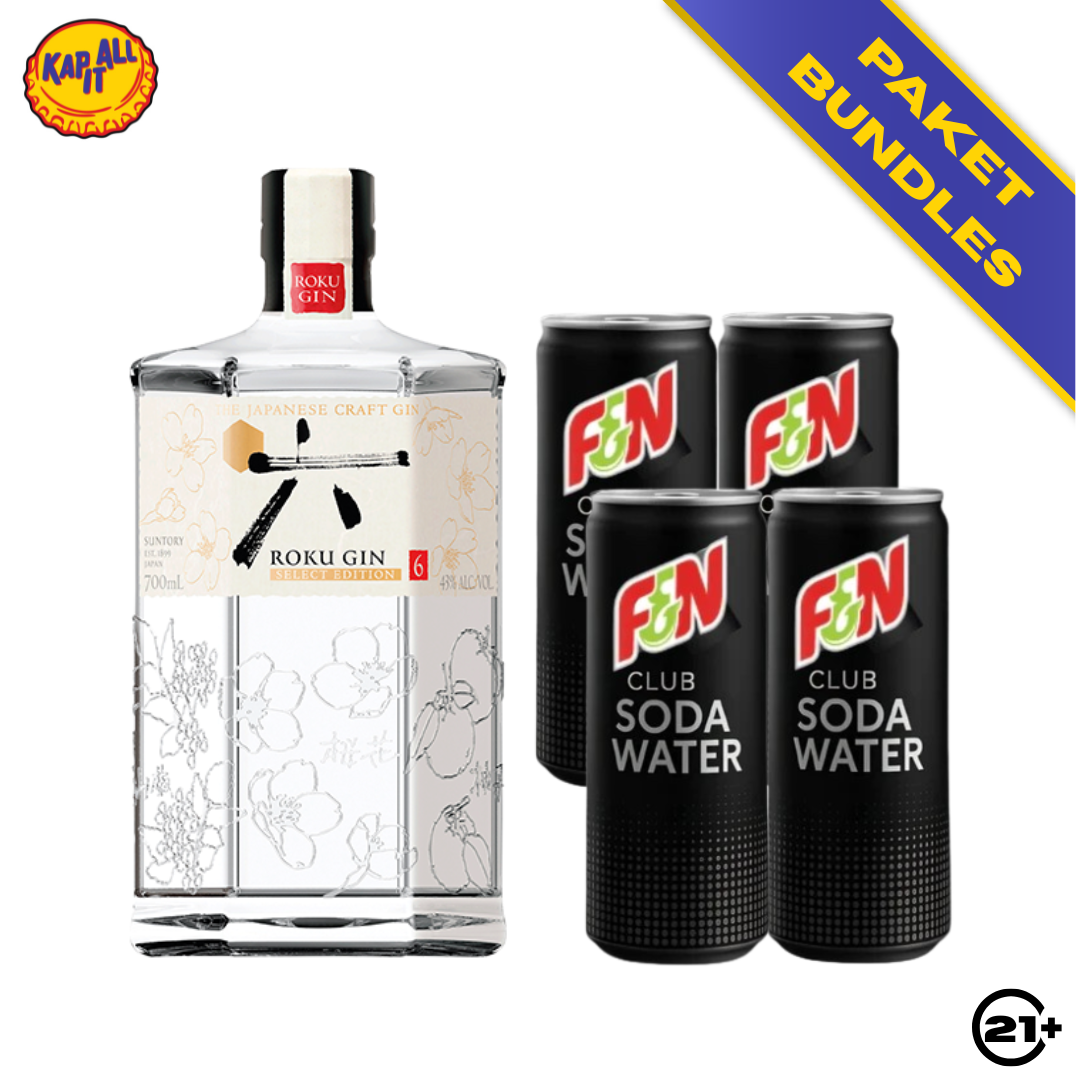 CLEAN GIN SET - 1 SUNTORY ROKU GIN JAPANESE CRAFT GIN 700ml + 4 F&N CLUB SODA WATER 325ml