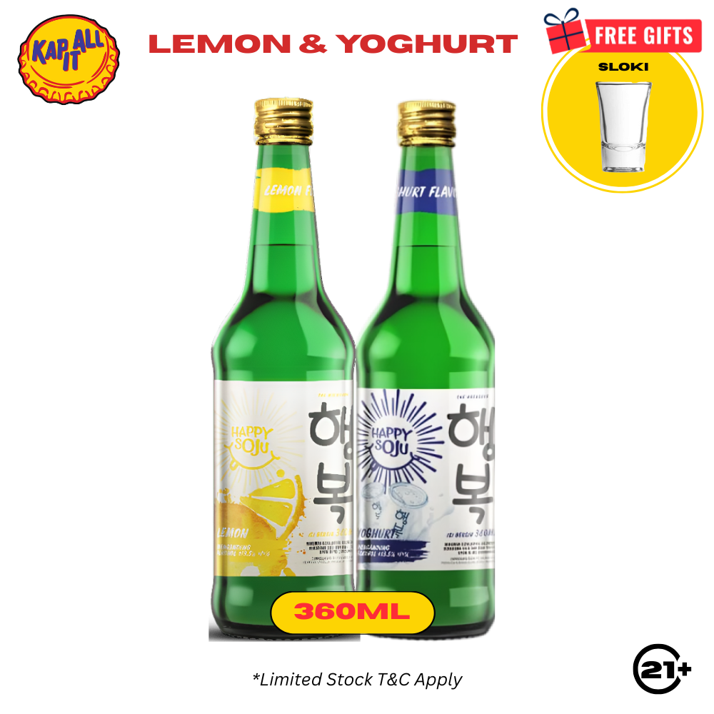 SOJU HAPPY 1 BOTOL LEMON & 1 BOTOL YOGHURT 360ml (Free Sloki)