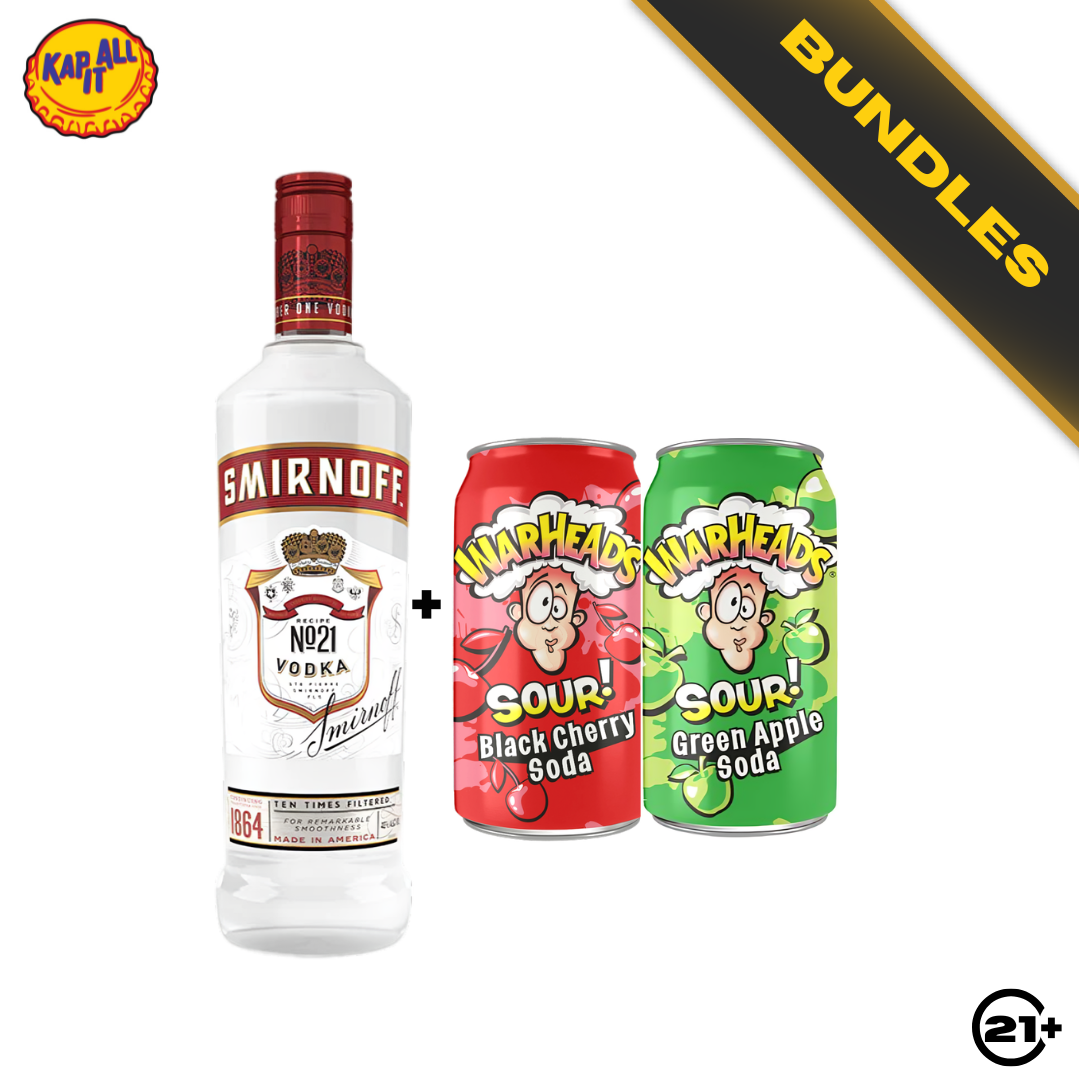 Bundles Smirnoff Original Red Vodka 750ml + Warheads Sour Black Cherry & Green Apple Soda 355ml