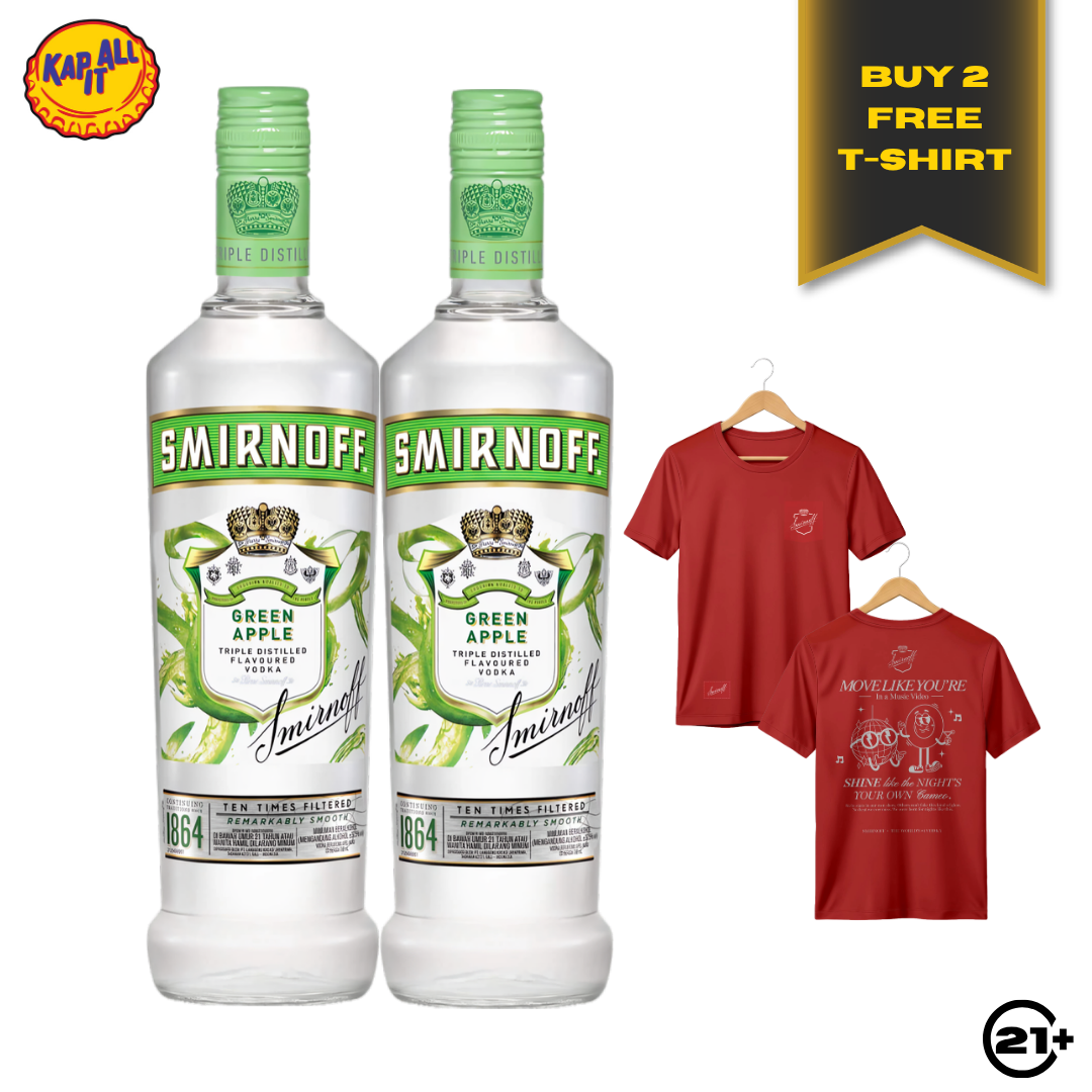 Twin Smirnoff Green Apple Vodka 700ml - 2 Bottles