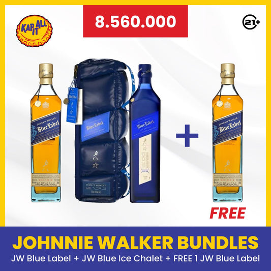 PAKET JOHNNIE WALKER BLUE LABEL 700ml + JOHNNIE WALKER BLUE LABEL ICE CHALET LIMITED EDITION 750ml - FREE JOHNNIE WALKER BLUE LABEL 700ml 1 BOTTLE