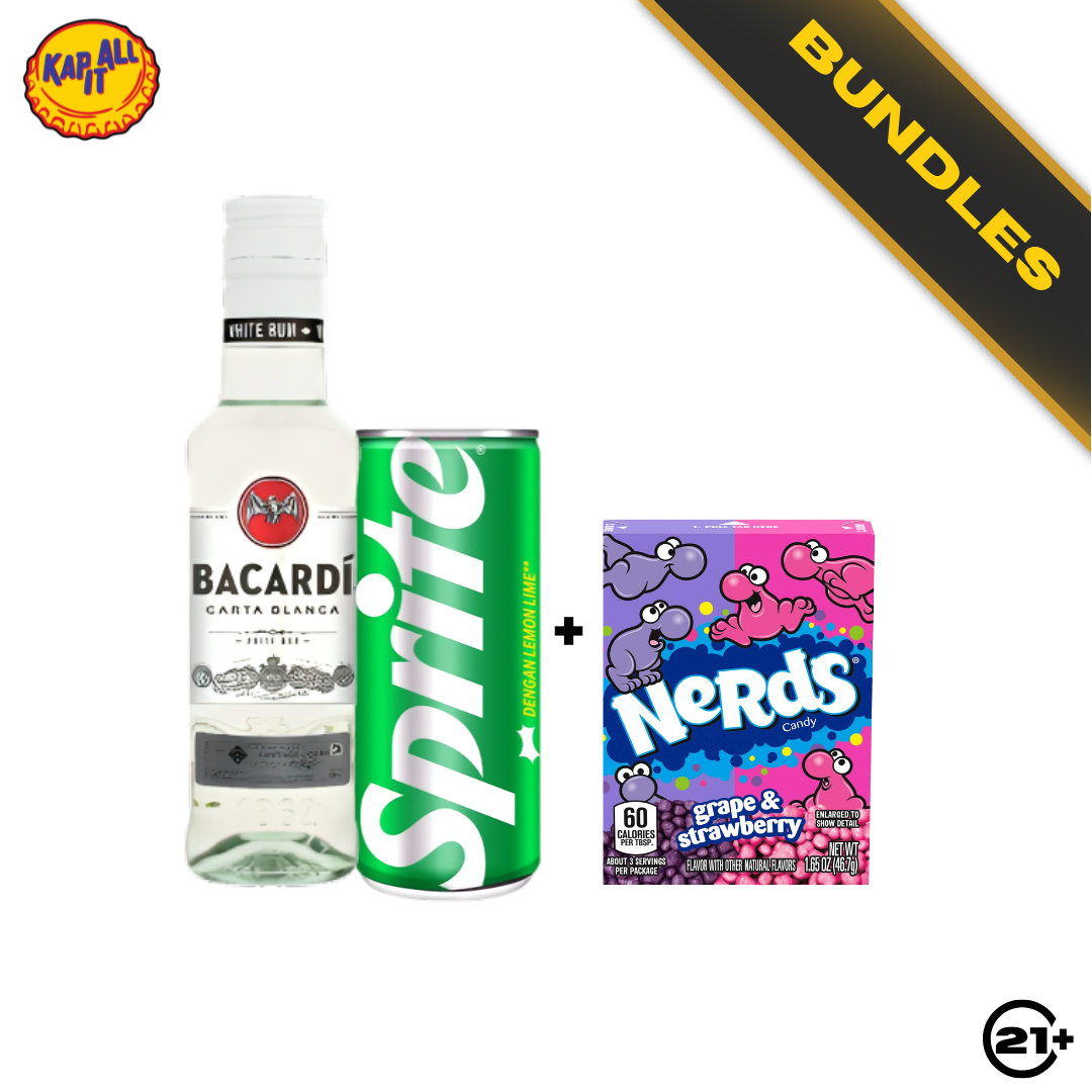 Bundles Bacardi Light Carta Blanca Superior White Rum 180ml + Sprite Lemon Lime Can 250ml + Nerds Grape & Strawberry Candy 46.7g