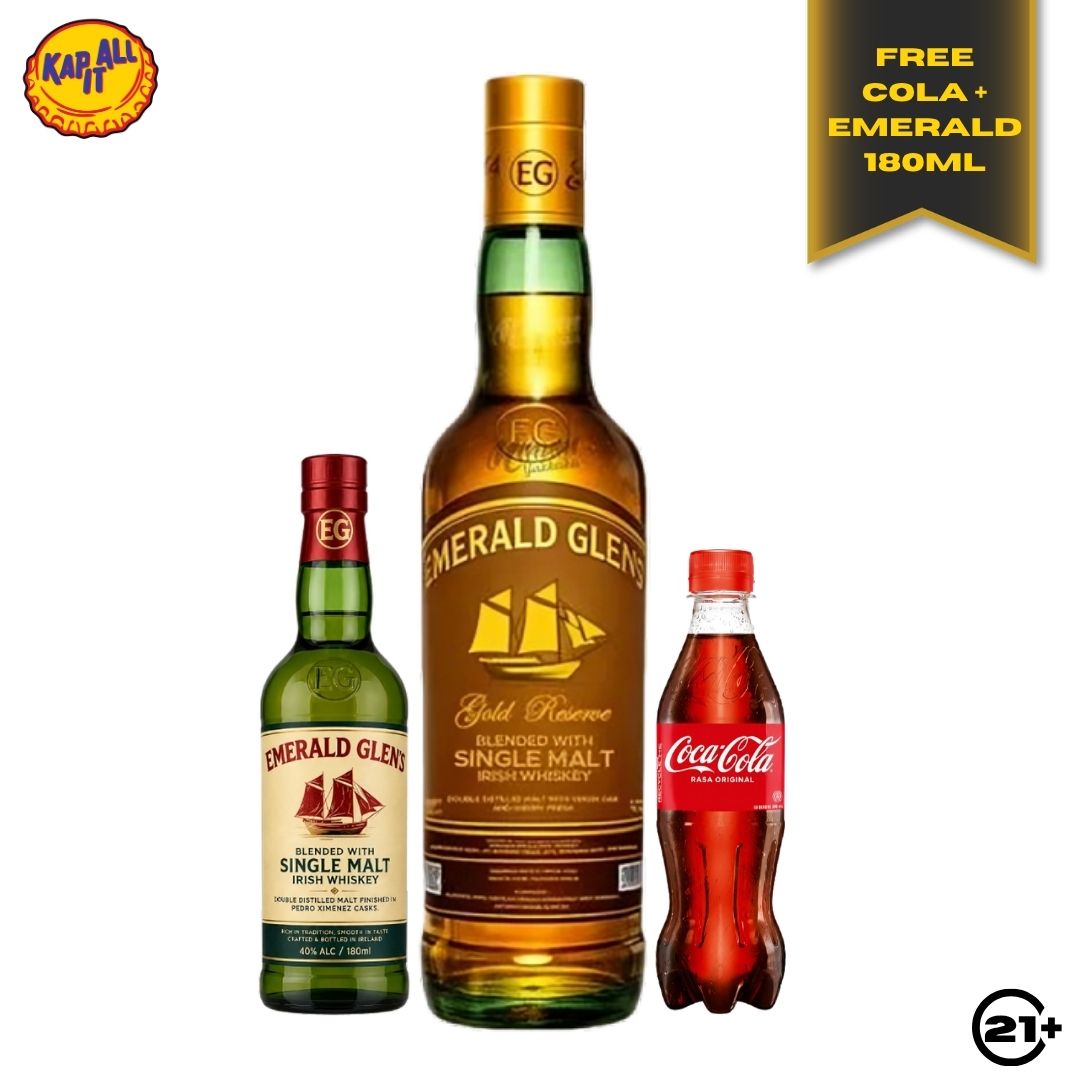 Bundles Emerald Glens Gold Whiskey 700ml + Free Emerald Glens Green 180ml + Coca Cola  PET 390ml