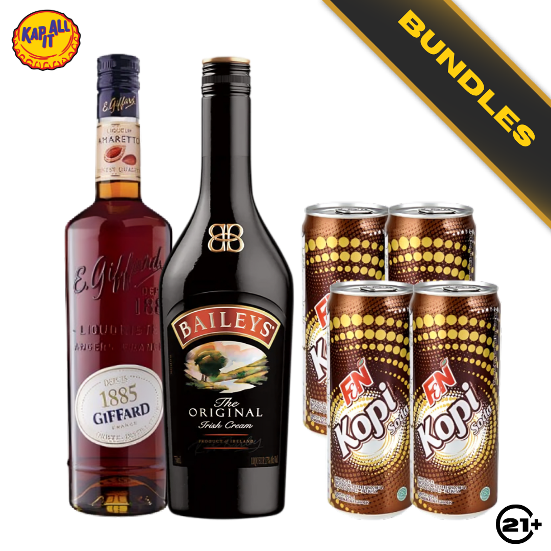 Amaretto Coffee Night Kit - Baileys The Original Irish Cream Liqueur 700ml + Giffard Amaretto Liqueur 700ml + F&N Club Soda Water 325ml