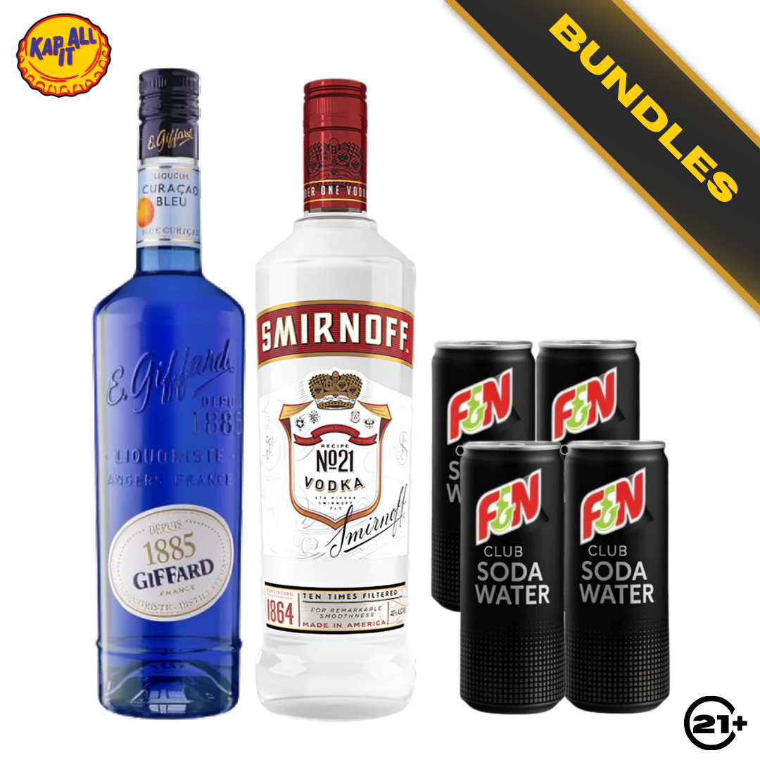 Blue Lagoon Kit - Smirnoff Original Red Vodka 750ml + Giffard Blue Curacao 700ml + F&N Club Soda Water325ml