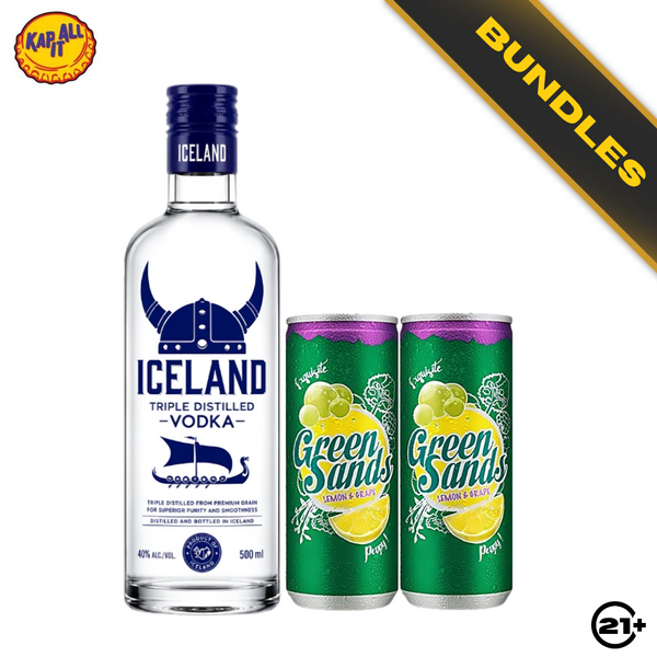 Bundles Iceland Original Vodka 500ml + 2 Green Sands Grape Lemon Can 250ml