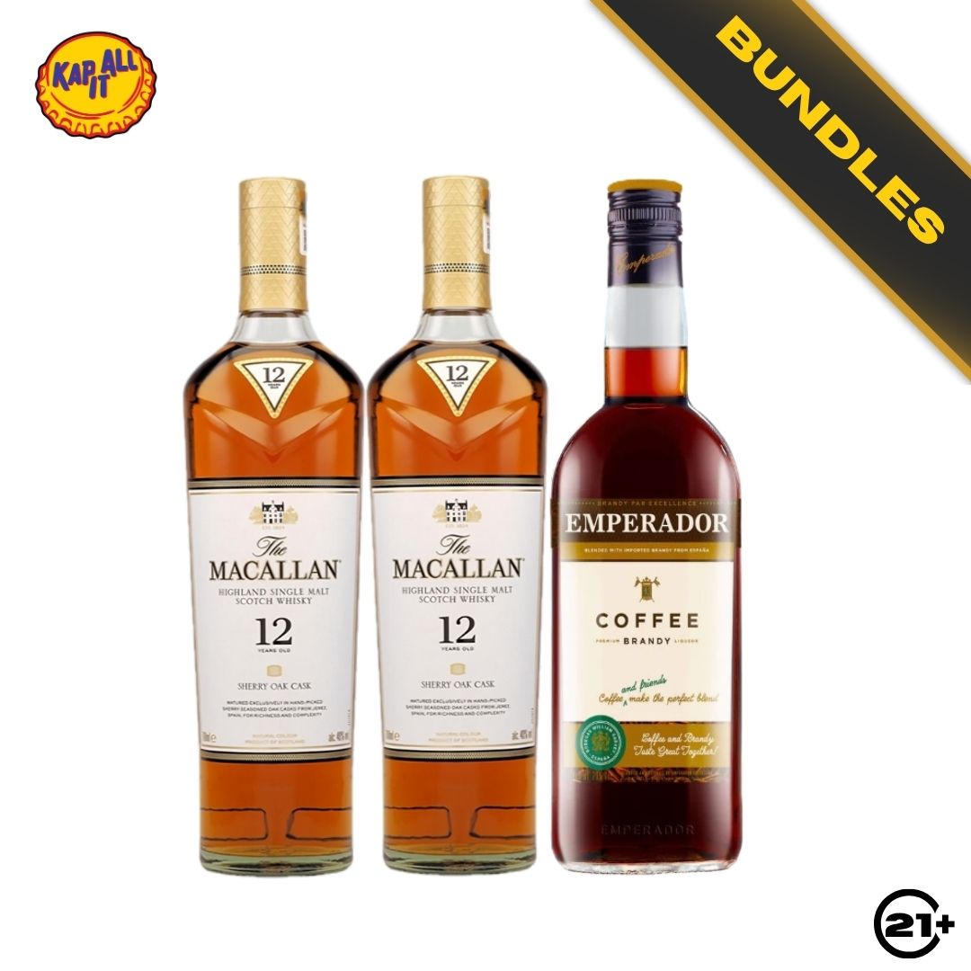 Bundles 2 The Macallan 12 YO Sherry Oak Single Malt Scotch Whisky 700ml + Emperador Coffee Brandy Liqueur 750ml