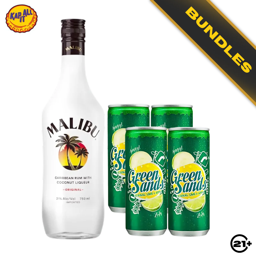 Bundles Malibu Original Coconut Flavour 700ml + 4 Green Sands Apple Lime Can 250ml