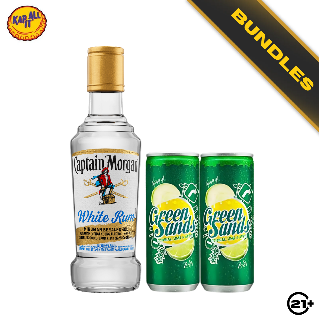 Bundles Captain Morgan White Rum 200ml + 2 Green Sands Apple Lime Can 250ml
