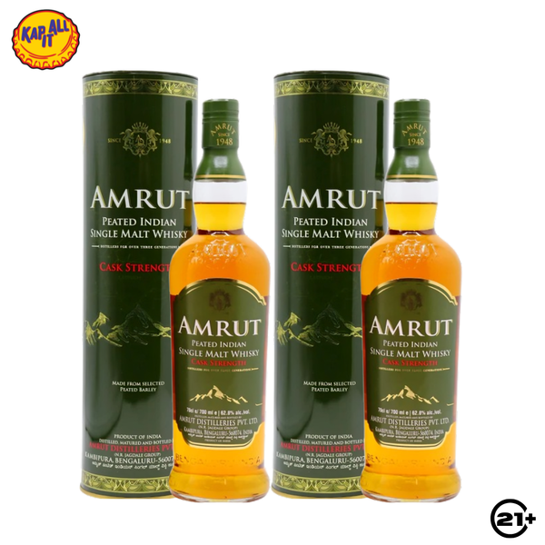 Twin Amrut Peated Indian Cask Strength Single Malt Whisky 700ml - 2 Bottles