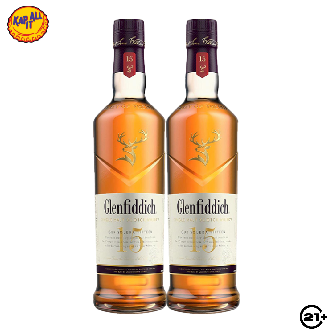 Twin Glenfiddich 15YO Single Malt Scotch Whisky 700ml - 2 Bottles