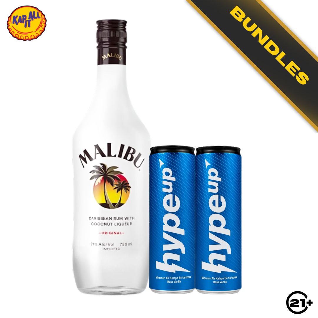 Tropical Protein Highball Kit - Malibu Original Coconut Liqueur 700ml + 2 HypeUp Spark Coco With Vanilla 250ml